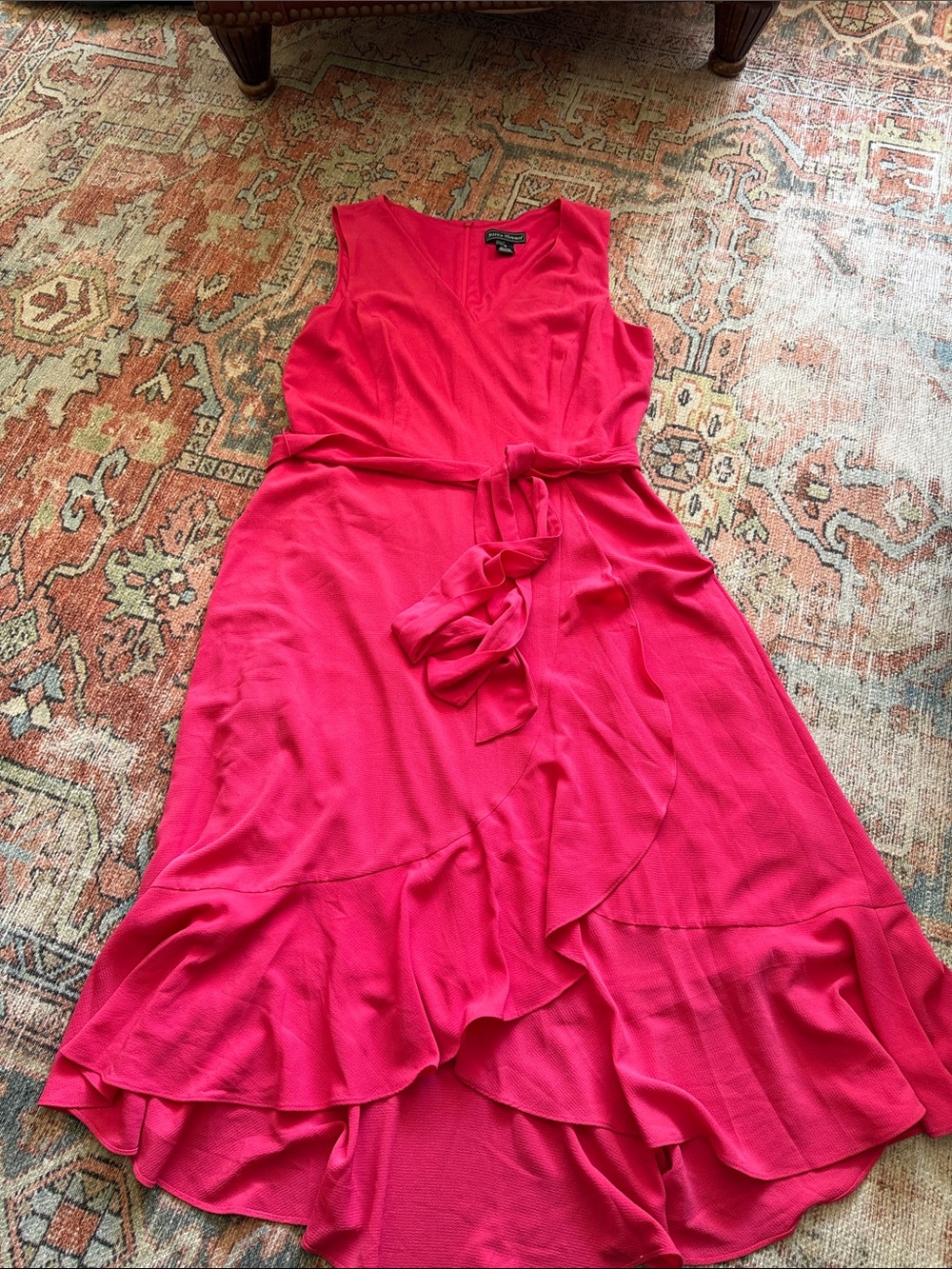 Bright Pink Sleeveless Wrap Dress with Tie Waist